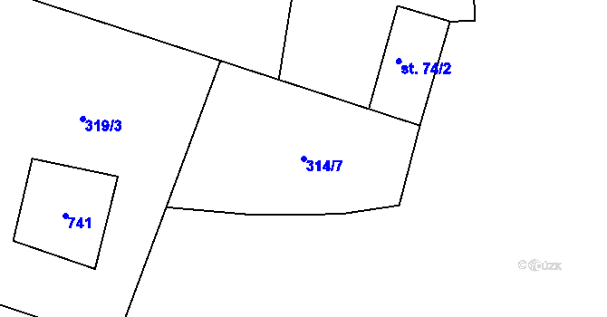 Parcela st. 314/7 v KÚ Prostřední Rokytnice, Katastrální mapa