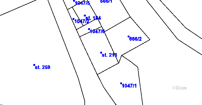 Parcela st. 216 v KÚ Rokytnice v Orlických horách, Katastrální mapa