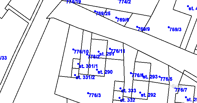 Parcela st. 291 v KÚ Rokytnice v Orlických horách, Katastrální mapa