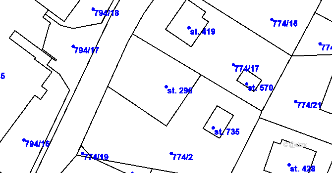 Parcela st. 296 v KÚ Rokytnice v Orlických horách, Katastrální mapa
