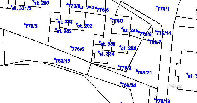 Parcela st. 334 v KÚ Rokytnice v Orlických horách, Katastrální mapa