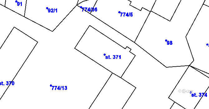Parcela st. 371 v KÚ Rokytnice v Orlických horách, Katastrální mapa