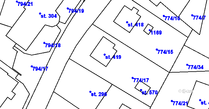 Parcela st. 419 v KÚ Rokytnice v Orlických horách, Katastrální mapa