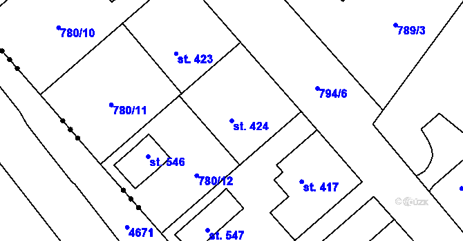 Parcela st. 424 v KÚ Rokytnice v Orlických horách, Katastrální mapa