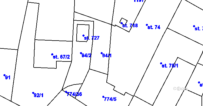 Parcela st. 94/1 v KÚ Rokytnice v Orlických horách, Katastrální mapa