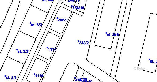 Parcela st. 258/2 v KÚ Rokytnice v Orlických horách, Katastrální mapa
