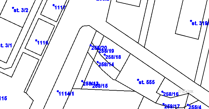 Parcela st. 258/18 v KÚ Rokytnice v Orlických horách, Katastrální mapa