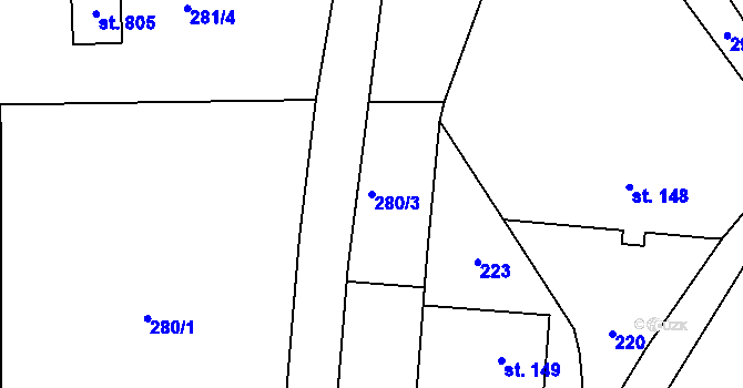 Parcela st. 280/3 v KÚ Rokytnice v Orlických horách, Katastrální mapa