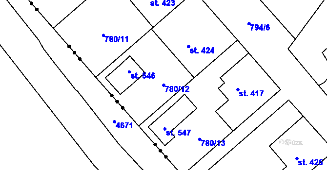 Parcela st. 780/12 v KÚ Rokytnice v Orlických horách, Katastrální mapa