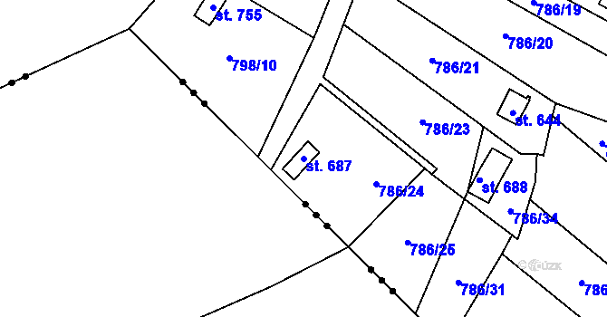 Parcela st. 687 v KÚ Rokytnice v Orlických horách, Katastrální mapa