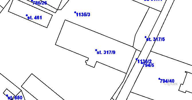 Parcela st. 317/9 v KÚ Rokytnice v Orlických horách, Katastrální mapa