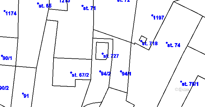 Parcela st. 727 v KÚ Rokytnice v Orlických horách, Katastrální mapa