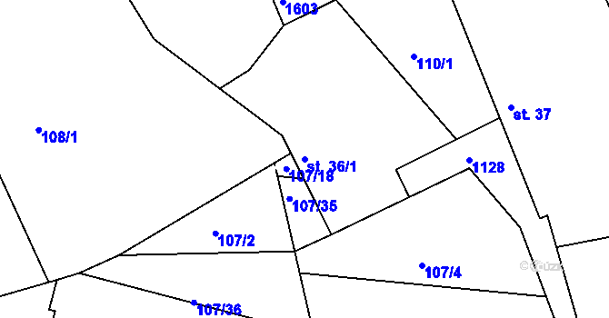 Parcela st. 36/1 v KÚ Rokytno, Katastrální mapa