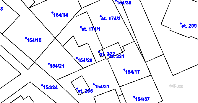 Parcela st. 222 v KÚ Rokytno, Katastrální mapa