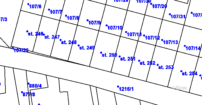 Parcela st. 250 v KÚ Rokytno, Katastrální mapa