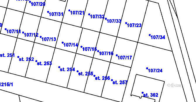 Parcela st. 107/16 v KÚ Rokytno, Katastrální mapa