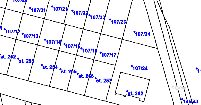 Parcela st. 107/17 v KÚ Rokytno, Katastrální mapa