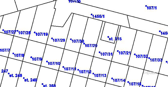 Parcela st. 107/20 v KÚ Rokytno, Katastrální mapa