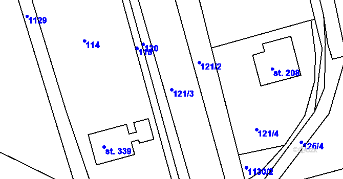 Parcela st. 121/3 v KÚ Rokytno, Katastrální mapa