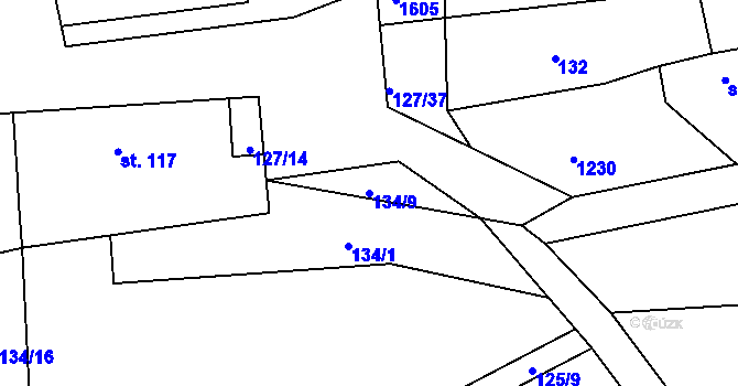 Parcela st. 134/9 v KÚ Rokytno, Katastrální mapa