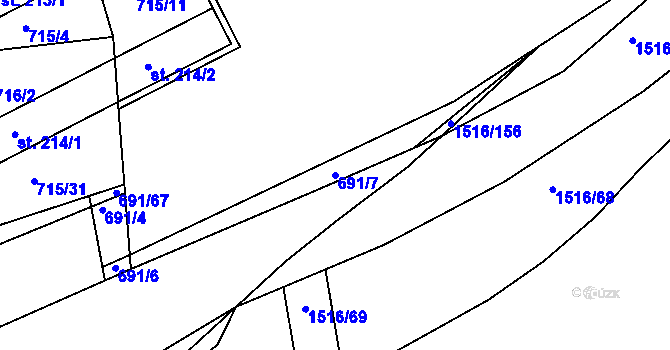 Parcela st. 691/7 v KÚ Rokytno, Katastrální mapa