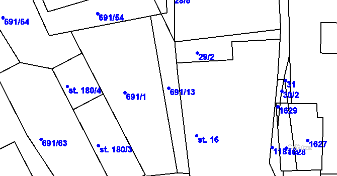 Parcela st. 691/13 v KÚ Rokytno, Katastrální mapa