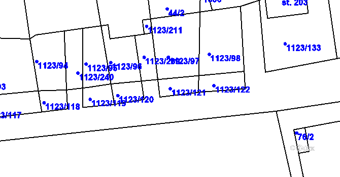 Parcela st. 1123/121 v KÚ Rokytno, Katastrální mapa