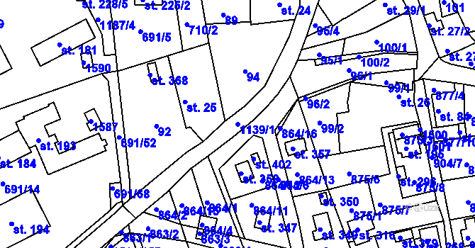 Parcela st. 1139/1 v KÚ Rokytno, Katastrální mapa