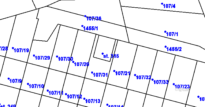 Parcela st. 315 v KÚ Rokytno, Katastrální mapa