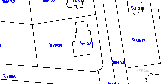 Parcela st. 321 v KÚ Rokytno, Katastrální mapa