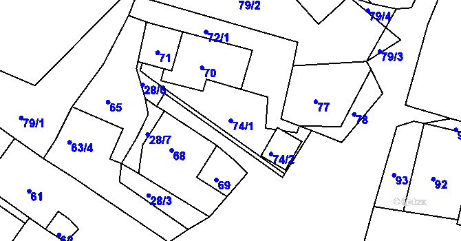 Parcela st. 74/1 v KÚ Studnice u Rokytna, Katastrální mapa