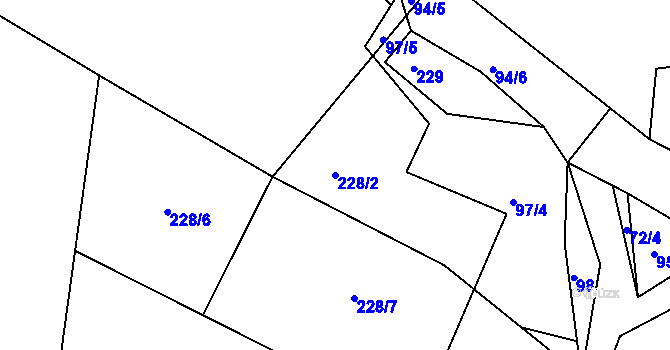 Parcela st. 228/2 v KÚ Vlachovice u Rokytna, Katastrální mapa