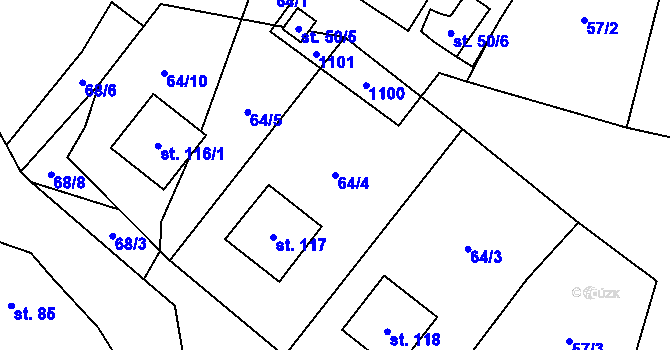 Parcela st. 64/4 v KÚ Rokytovec, Katastrální mapa
