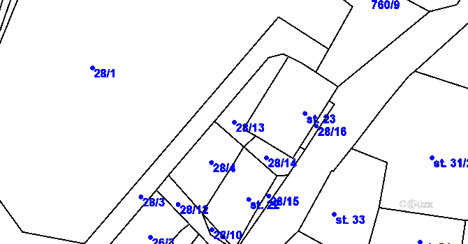 Parcela st. 28/13 v KÚ Rokytovec, Katastrální mapa