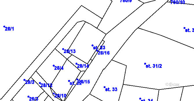 Parcela st. 28/16 v KÚ Rokytovec, Katastrální mapa