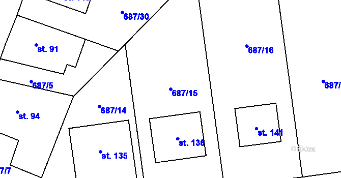 Parcela st. 687/15 v KÚ Rokytovec, Katastrální mapa