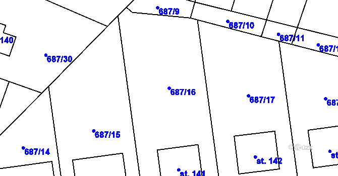 Parcela st. 687/16 v KÚ Rokytovec, Katastrální mapa