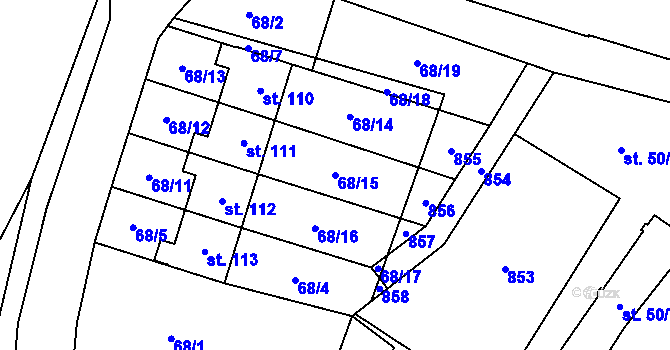 Parcela st. 68/15 v KÚ Rokytovec, Katastrální mapa