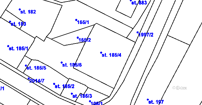 Parcela st. 185/4 v KÚ Ronov nad Doubravou, Katastrální mapa