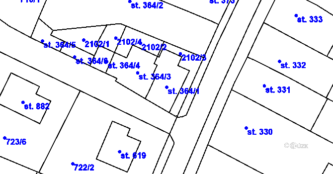 Parcela st. 364/1 v KÚ Ronov nad Doubravou, Katastrální mapa