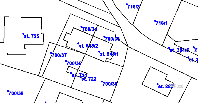 Parcela st. 548/1 v KÚ Ronov nad Doubravou, Katastrální mapa
