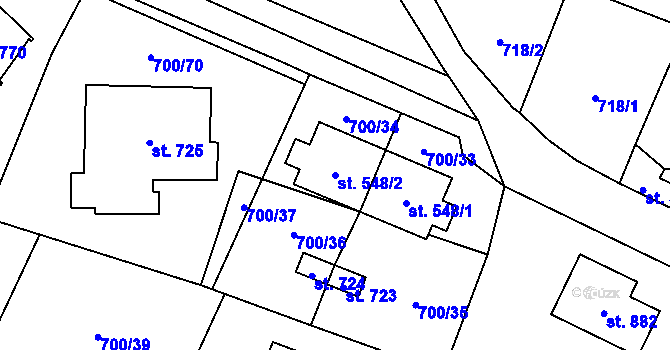 Parcela st. 548/2 v KÚ Ronov nad Doubravou, Katastrální mapa