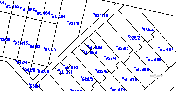 Parcela st. 654 v KÚ Ronov nad Doubravou, Katastrální mapa