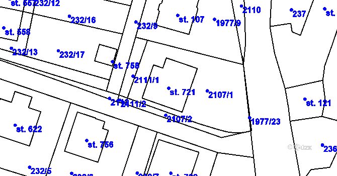 Parcela st. 721 v KÚ Ronov nad Doubravou, Katastrální mapa