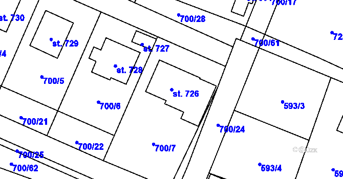 Parcela st. 726 v KÚ Ronov nad Doubravou, Katastrální mapa