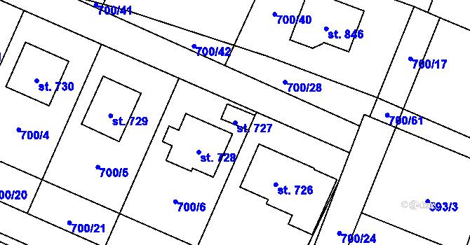 Parcela st. 727 v KÚ Ronov nad Doubravou, Katastrální mapa