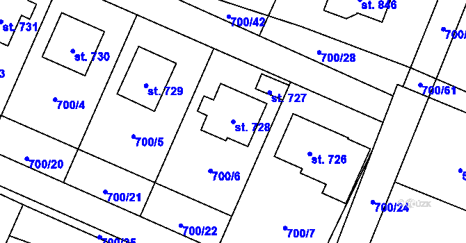 Parcela st. 728 v KÚ Ronov nad Doubravou, Katastrální mapa