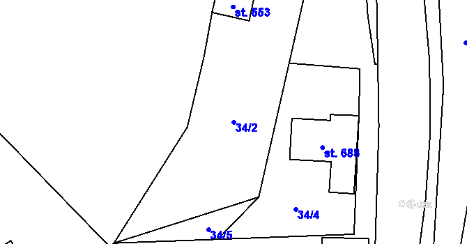 Parcela st. 34/2 v KÚ Ronov nad Doubravou, Katastrální mapa
