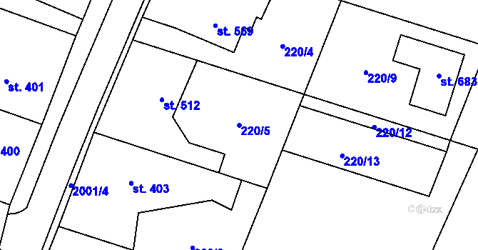 Parcela st. 220/5 v KÚ Ronov nad Doubravou, Katastrální mapa