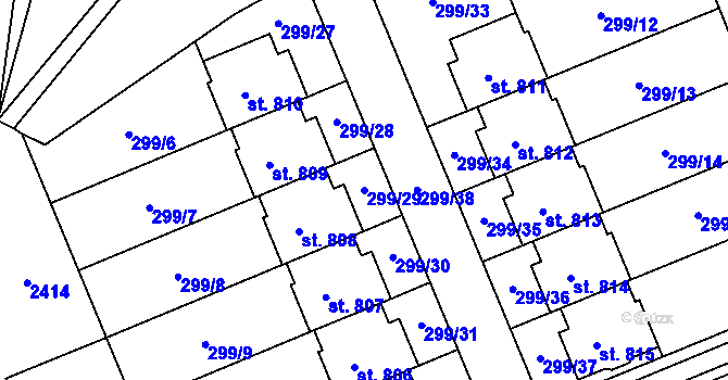 Parcela st. 299/29 v KÚ Ronov nad Doubravou, Katastrální mapa